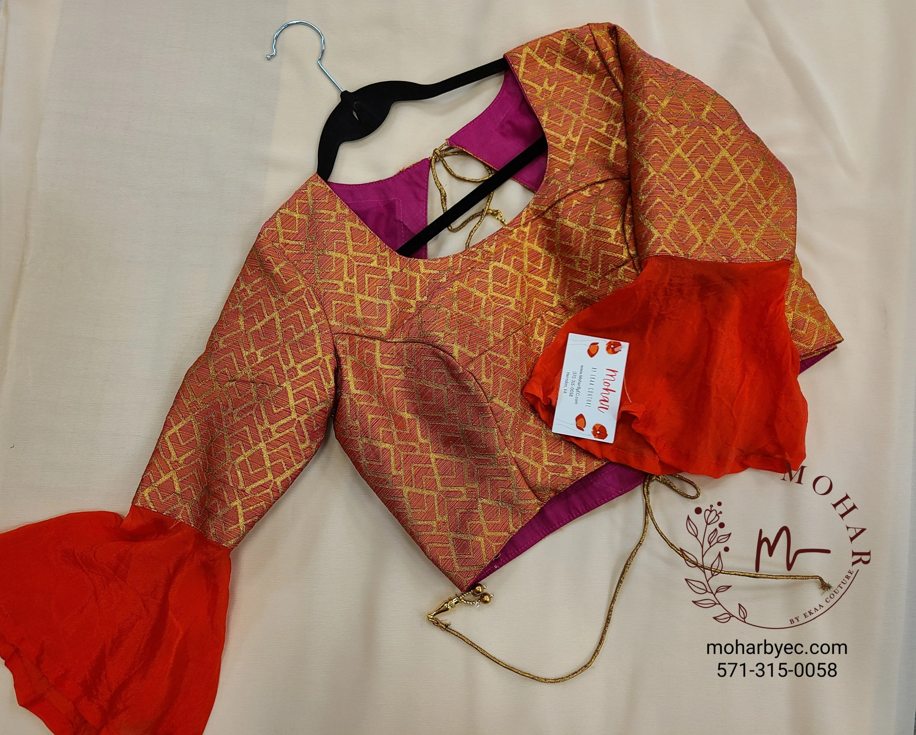 Salmon Brocade Backless Blouse