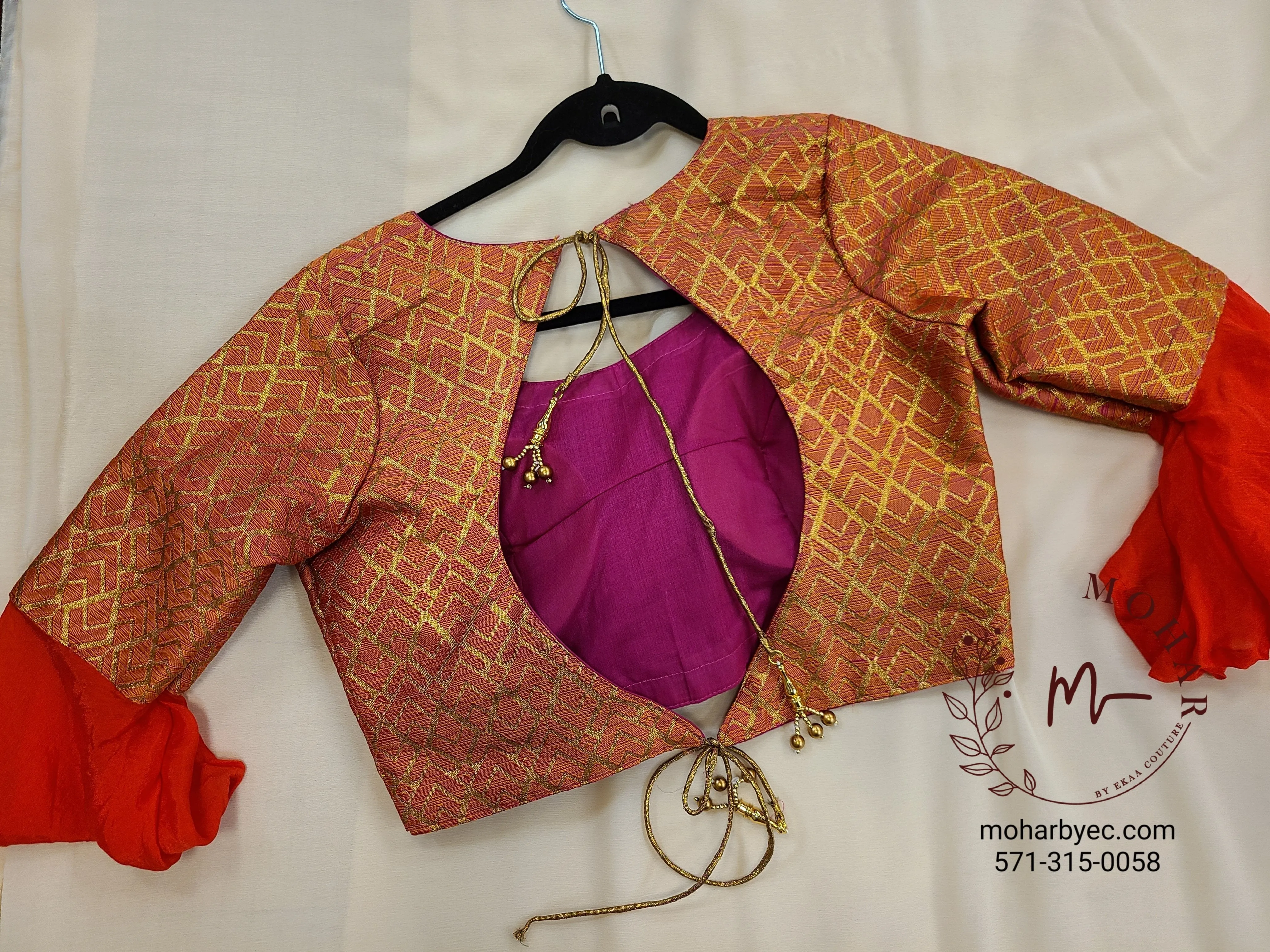 Salmon Brocade Backless Blouse
