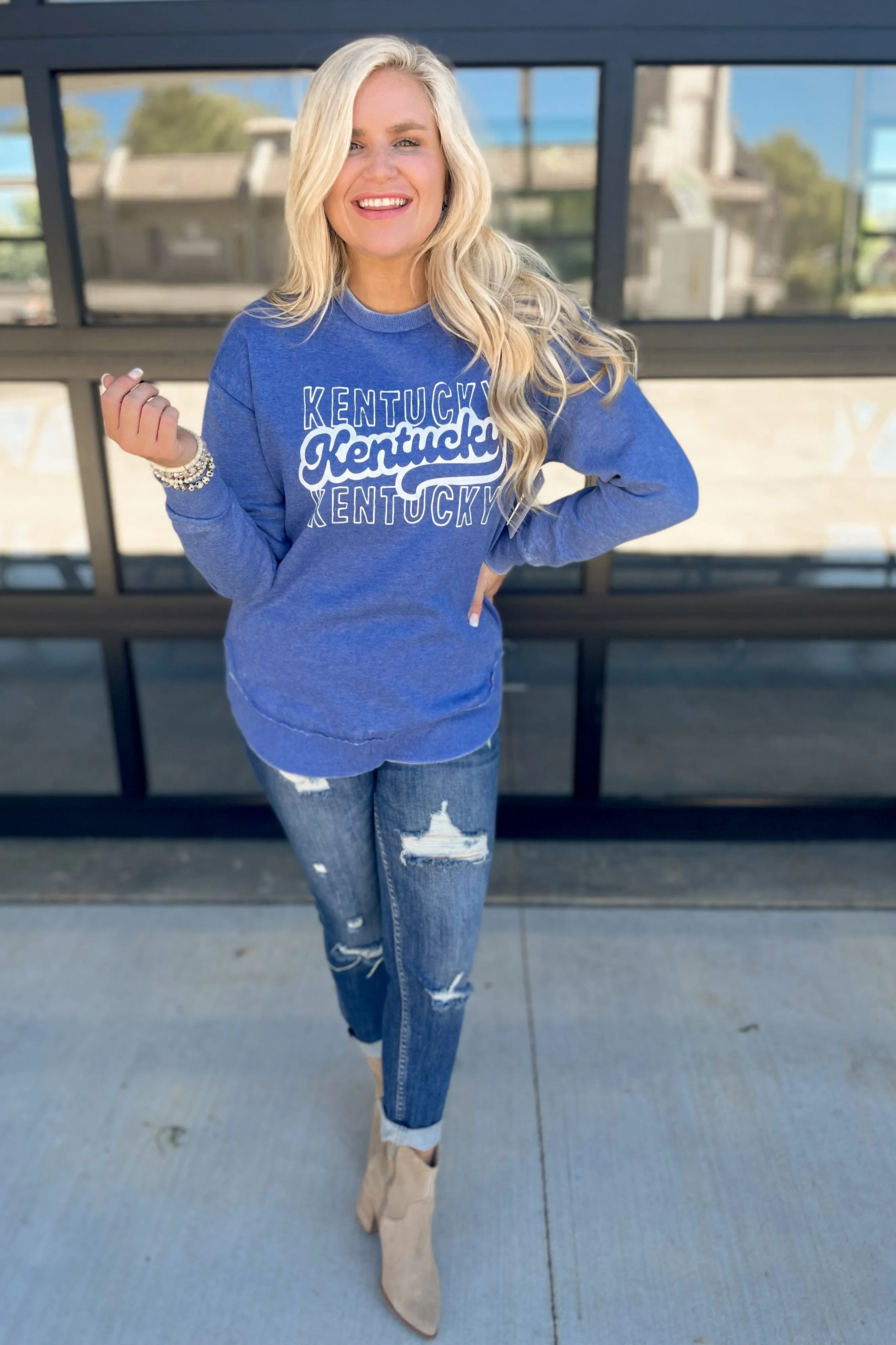 Scoop Hem Washed Kentucky Sweatshirt [S-3X]