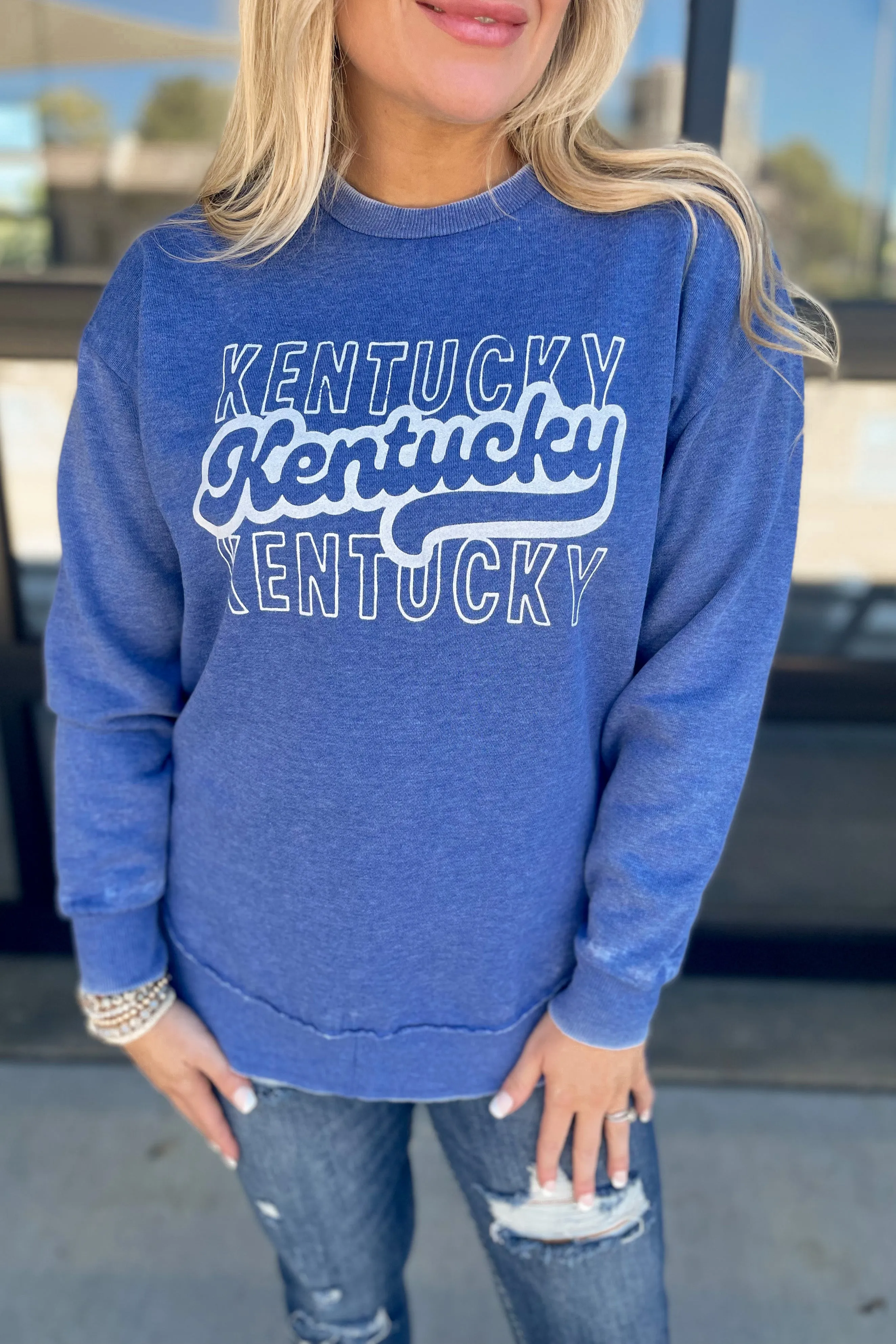 Scoop Hem Washed Kentucky Sweatshirt [S-3X]