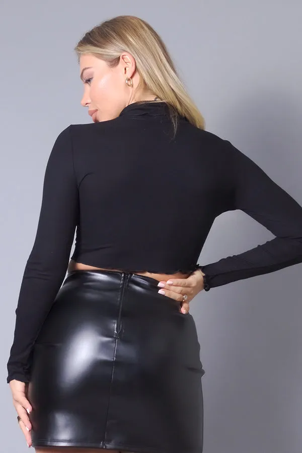 Stylish Chic Long Sleeve Purl Edge Layer Fashion Crop Top