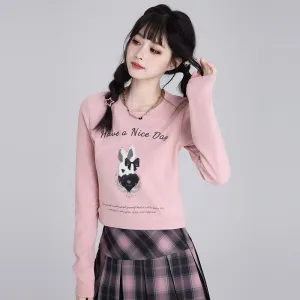 Sweet And Cute Short Pink Long-Sleeved Sweater