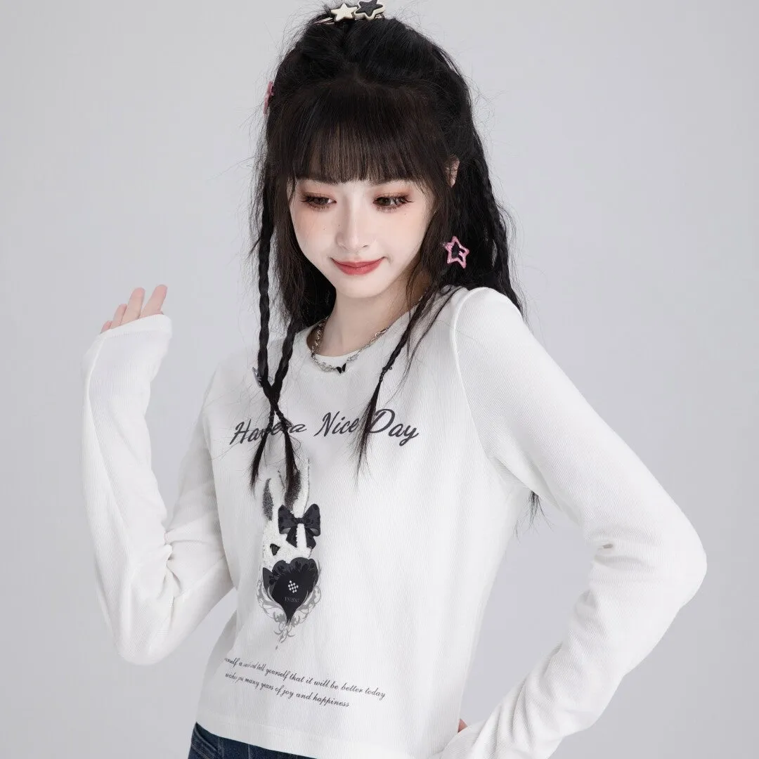 Sweet And Cute Short Pink Long-Sleeved Sweater