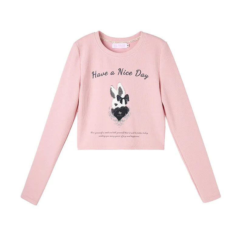 Sweet And Cute Short Pink Long-Sleeved Sweater