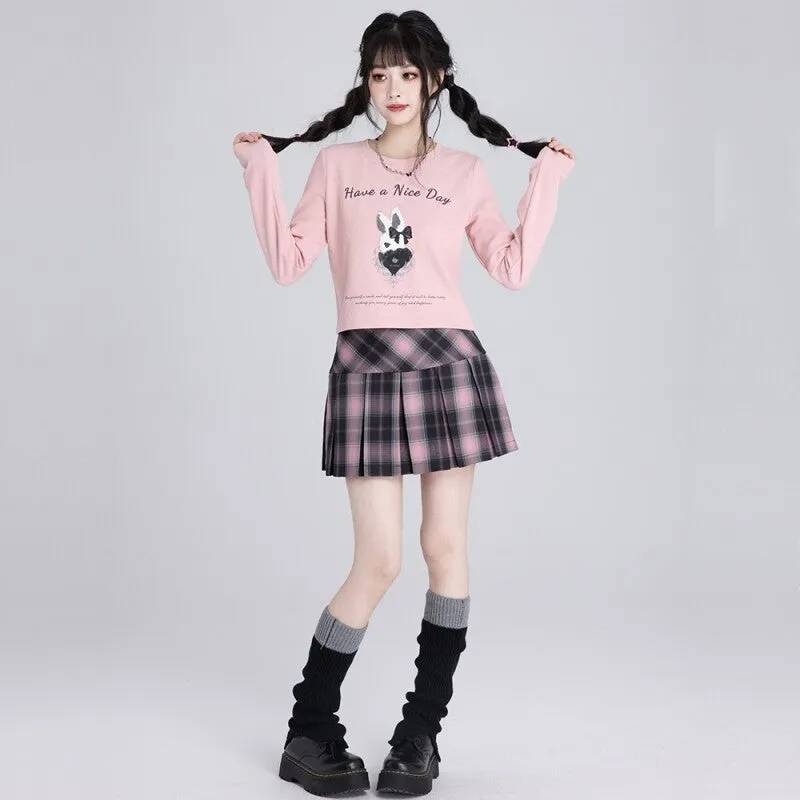 Sweet And Cute Short Pink Long-Sleeved Sweater