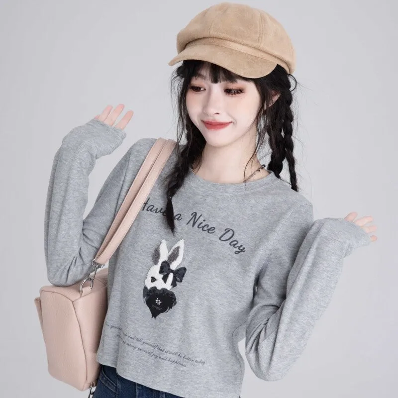 Sweet And Cute Short Pink Long-Sleeved Sweater