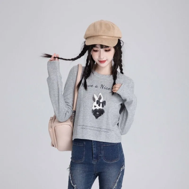 Sweet And Cute Short Pink Long-Sleeved Sweater