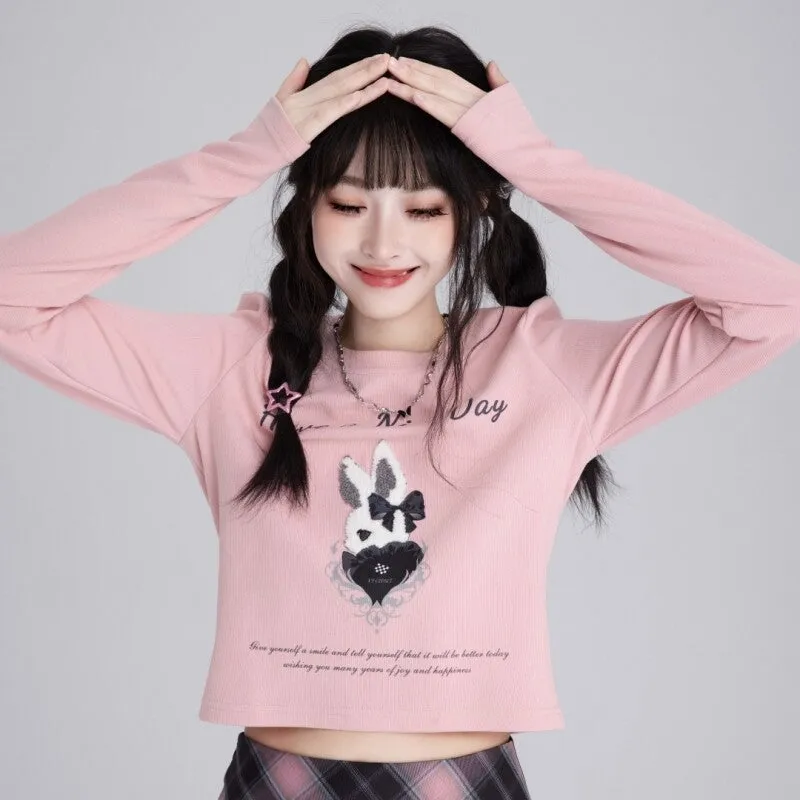 Sweet And Cute Short Pink Long-Sleeved Sweater