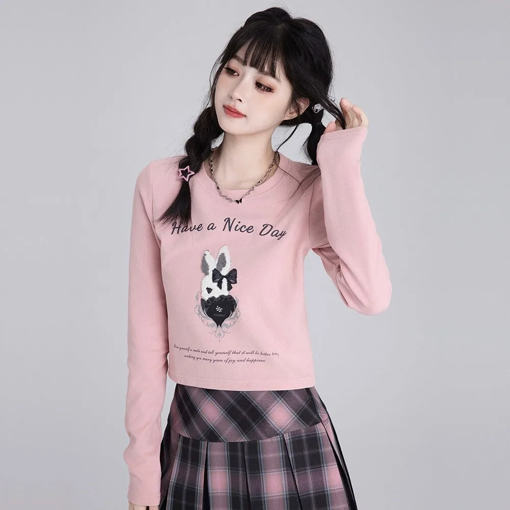 Sweet And Cute Short Pink Long-Sleeved Sweater