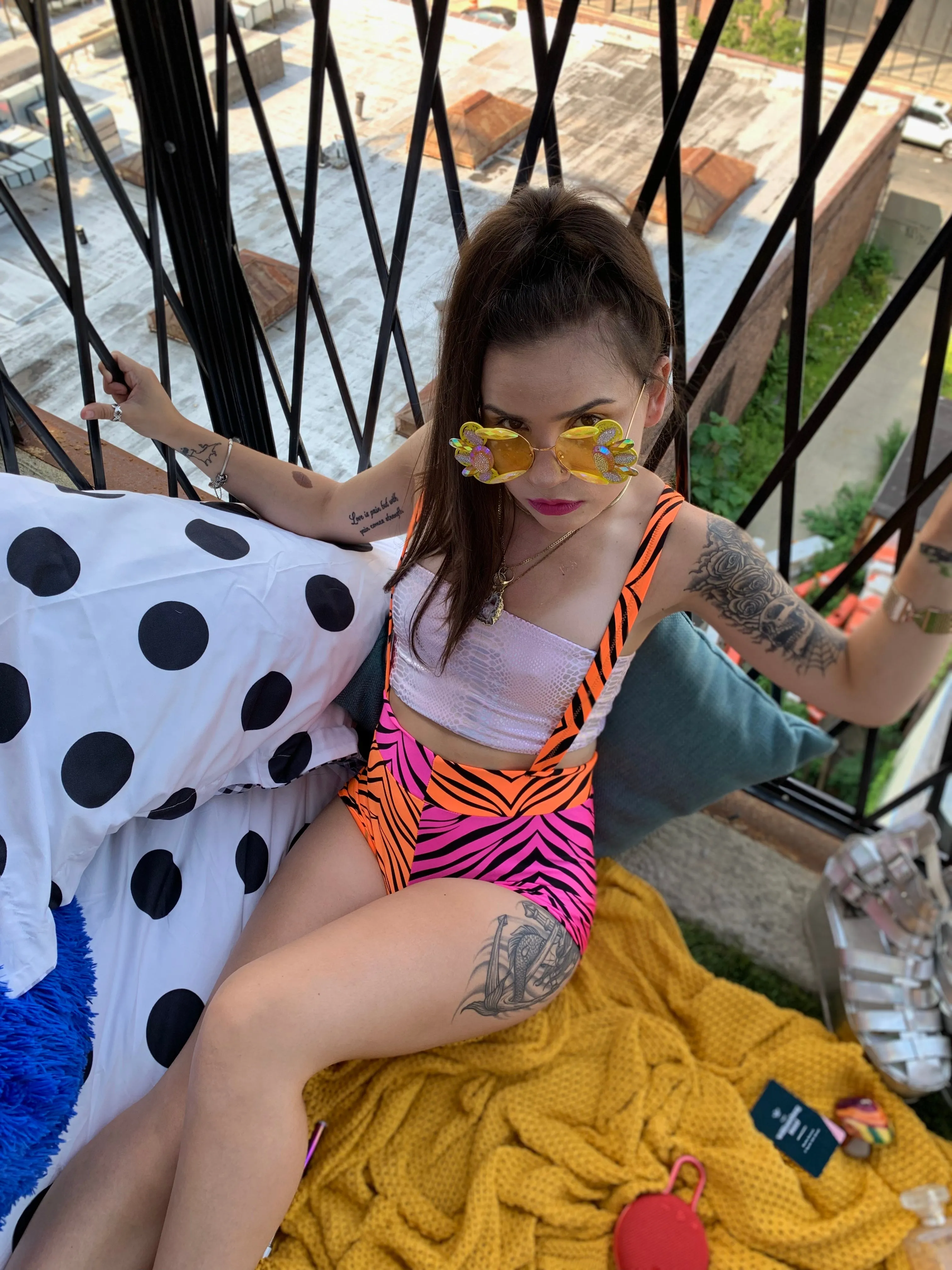 Zebra Suspender Booty Shorts