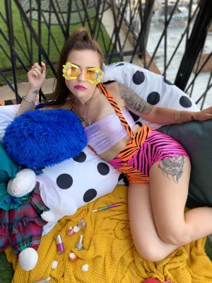 Zebra Suspender Booty Shorts