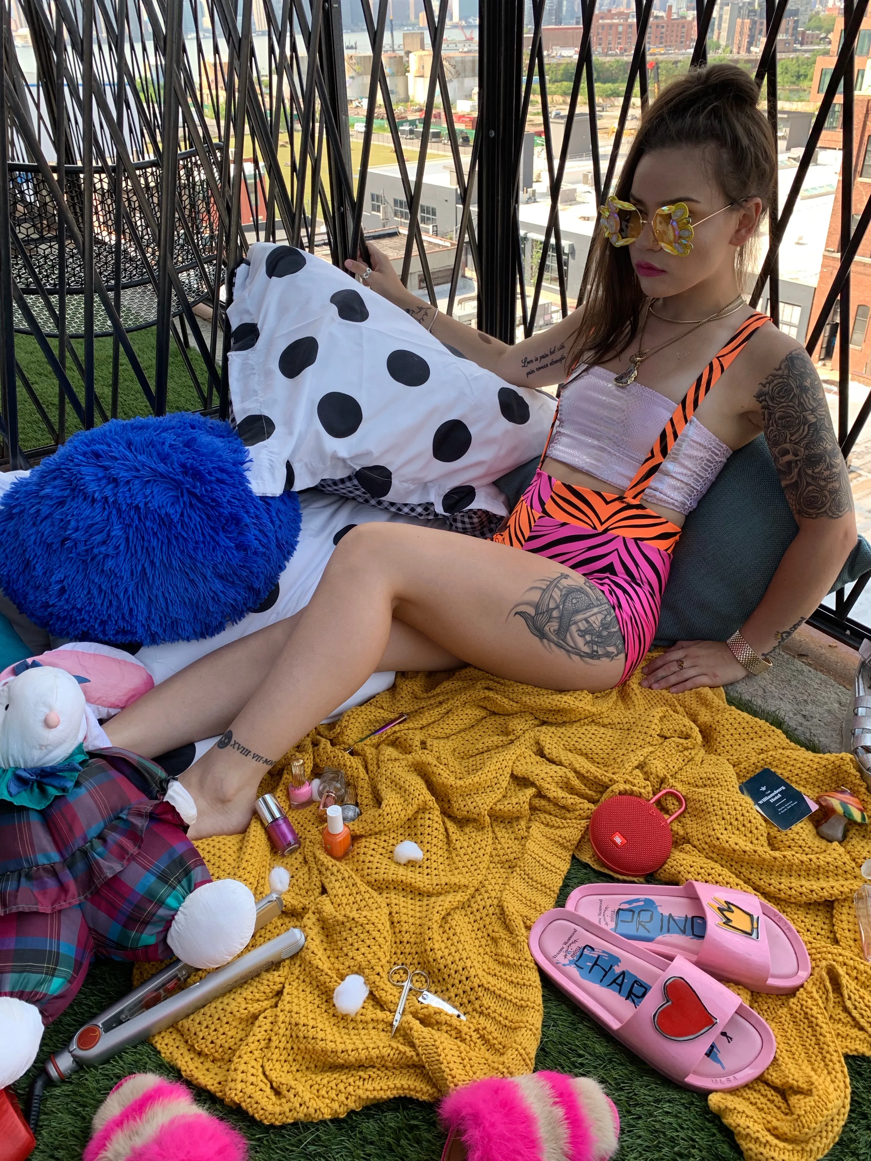 Zebra Suspender Booty Shorts